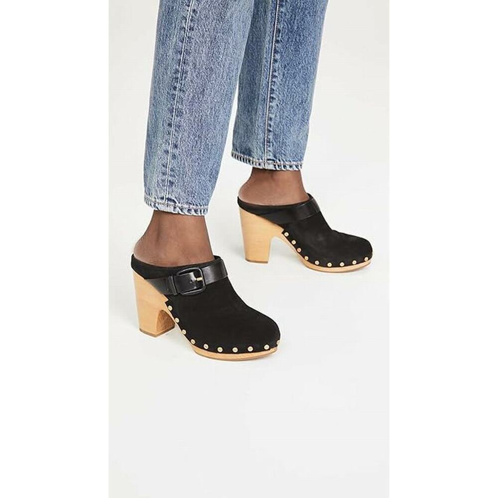 VERONICA BEARD DACEY SUEDE CLOG BLACK HEEL SIZE 9